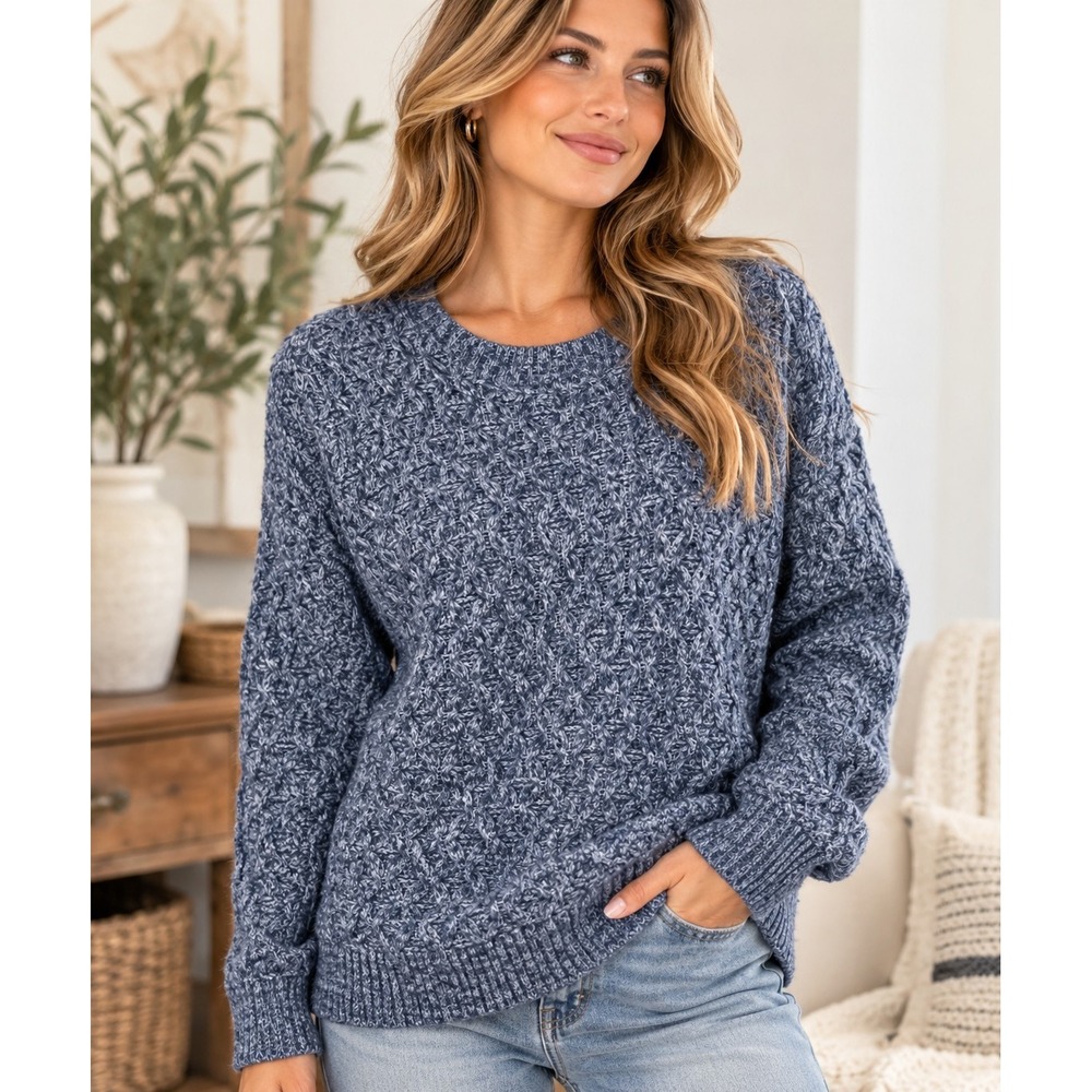Jeanne Pierre Women's XL Blue Chunky Knit Sweater Coastal Grandma Cottagecore